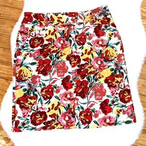 LOFT Bright Floral Roses Skirt